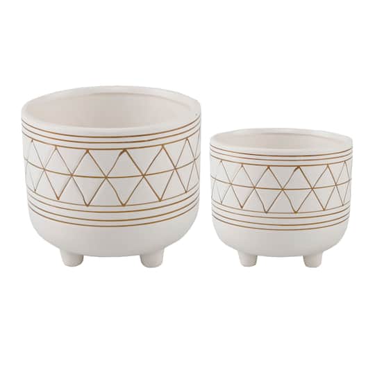 Flora Bunda 6" & 5" Geo Ceramic Pot With Legs Set in White | Michaels®